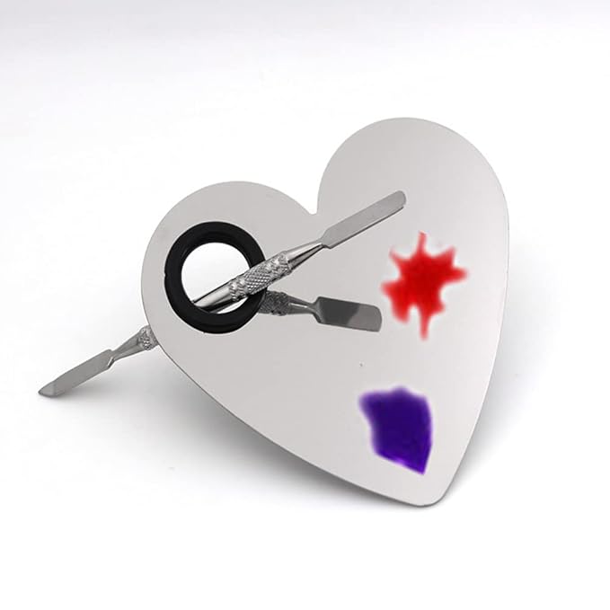Heart Shaped Makeup Palette Stainless Steel Nail-art Cosmetic Artist Mixing Palette with a Spatula Tool