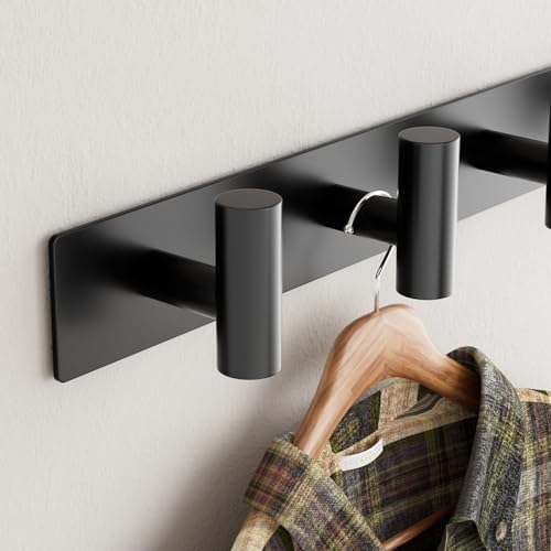 Black Wall Mounted Coat Rack – 5 T-Shaped Hooks on 16.5" Rail - Image 4