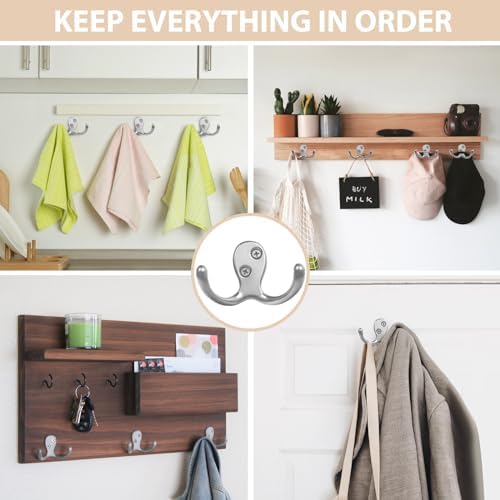 Homanu 54 Pack Silvery Coat Hooks Wall Mounted Double Prong - Image 2