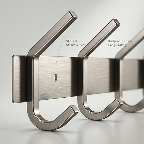 Coat Rack Wall Mount – Brushed Nickel 30 Inch Stainless Steel Hook Rail - Image 3