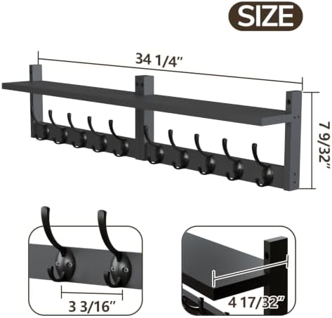 AMBIRD 34.2" Extra Long Wooden Wall Hook Rack - Image 6