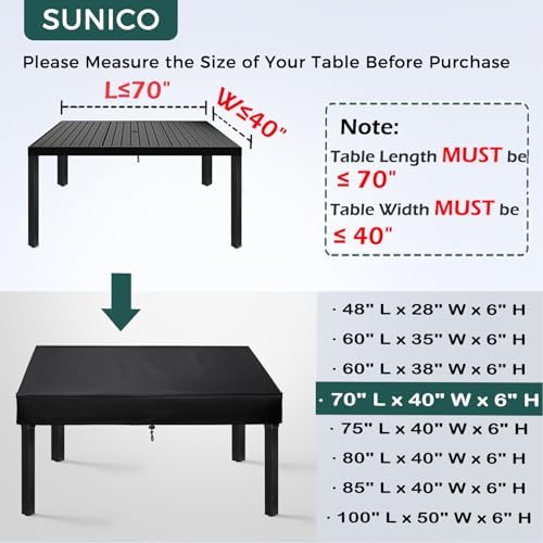 SUNICO Outdoor Table Covers Waterproof Rectangle 70x40x6in - Image 2