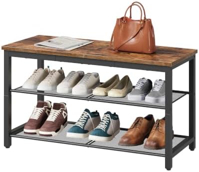 HOOBRO Shoe Bench, 3-Tier Shoe Rack, Industrial Shoe Organizer Storage Bench by HOOBRO