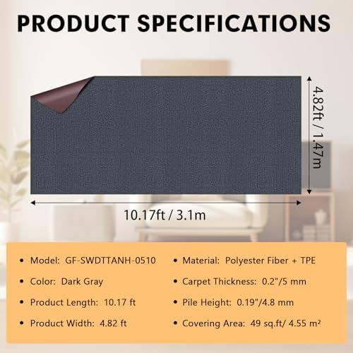 Grefinity Marine Carpet, 5 FT x 10 FT Dark Gray Indoor Outdoor Carpet - Image 2