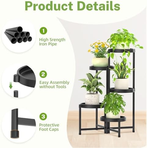 iDavosic.ly 5 Tier Folding Plant Stand Indoor Outdoor, Plastic Tray - Image 4