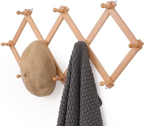 SCUNDA Wall Rack with 10 Hooks, Wooden Wall Expandable Coat Rack by SCUNDAHOME