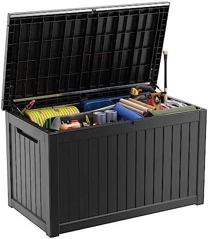 PatioZen 281 Gallon Large Resin Deck Box, Lockable Outdoor Storage Box by OutdoorLivingPerfected