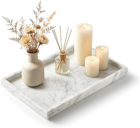 Real Natural Large Marble Tray for Bathroom, Kitchen Counter by Zilukar