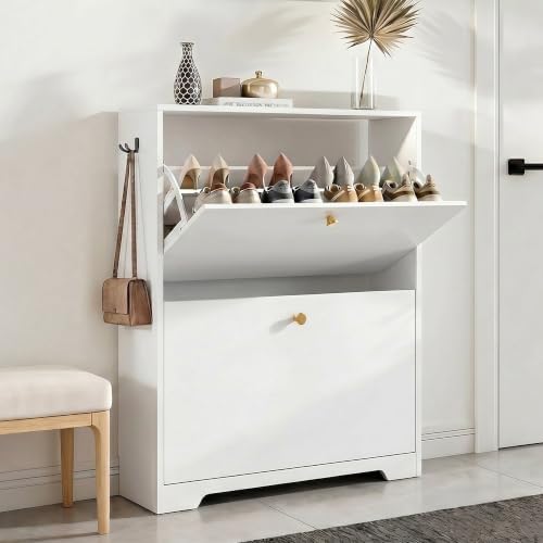Nicetree Shoe Cabinet with 2 Flip Drawers, Modern Entryway Organizer by Nicetree