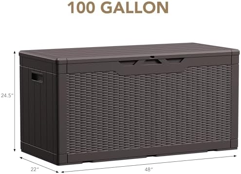 Devoko 100 Gallon Waterproof Deck Box, Resin Large Outdoor Storage Box - Image 6