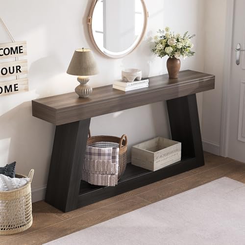 63” 2‑Tier Farmhouse Console Table, Entryway Hallway Sofa Display - Image 4
