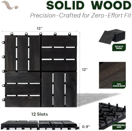 Acacia Interlocking Deck Tiles, 12 Slats, Ebony Black - Image 3