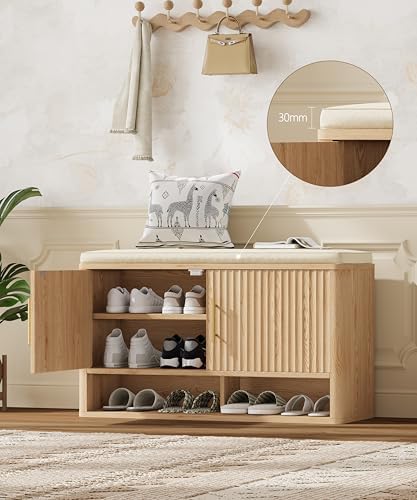 Fluted Shoe Storage Bench, Entryway Bench - Image 6