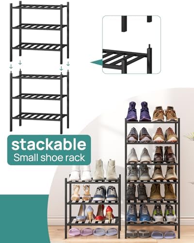 viewcare Small Shoe Rack for Entryway, 3-Tier Black Bamboo Shoe Organizer for - Image 5