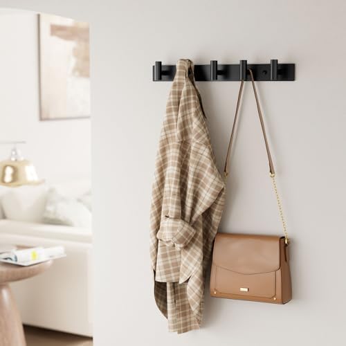 Black Wall Mounted Coat Rack – 5 T-Shaped Hooks on 16.5" Rail - Image 3