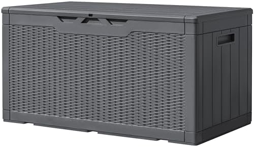 Greesum 100 Gallon Resin Deck Box Large Outdoor Storage, Imitation Rattan Weave by BuynowfromGreesum