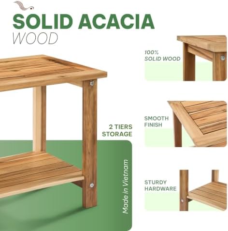 Acacia Wood Adirondack Side Table, 2-Tier Outdoor End Table - Image 4