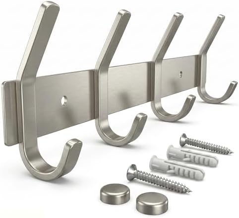 Coat Rack Wall Mount – Brushed Nickel 12 Inch Stainless Steel Hook Rail by SAYONEYES