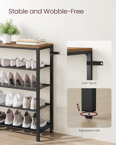 VASAGLE 5-Tier Shoe Rack, 16-20 Pairs, Metal Mesh - Image 6