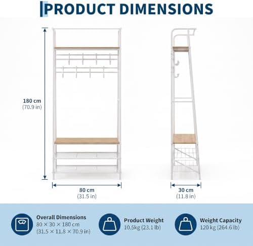 Garvee Hall Tree with Bench and Shoe Storage, 4-in-1 Entryway Coat Rack - Image 2