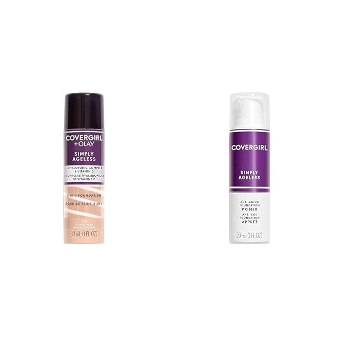 COVERGIRL+OLAY Simply Ageless 3-in-1 Liquid Foundation, Classic Ivory & Simply Ageless Makeup Primer, 1 Fl Oz, Pack of 1