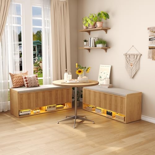 HOMEFORT 47.2" Fluted Shoe Storage Bench, Entryway Bench - Image 3