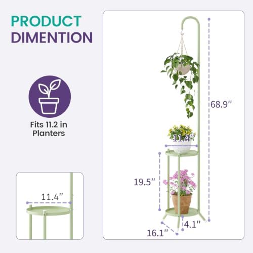 2-Tier Metal Plant Stand with Hanging Hook - Image 2