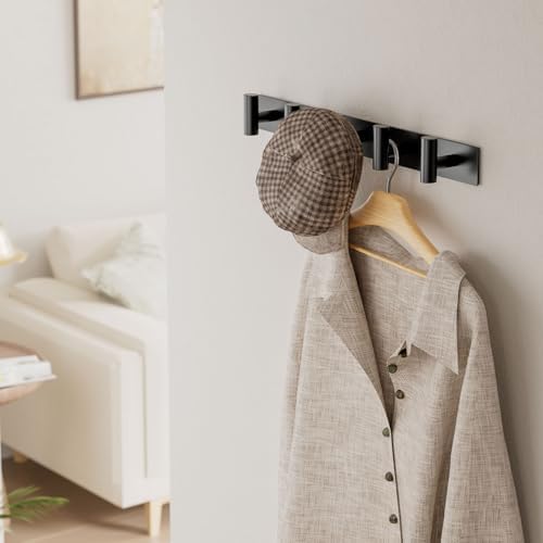 Black Wall Mounted Coat Rack – 5 T-Shaped Hooks on 16.5" Rail - Image 6