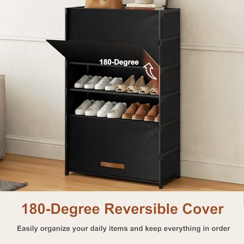 7 Tier Shoe Cabinet with Door, 28-Pair Storage - Image 6