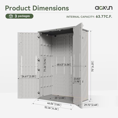 Aoxun Outdoor Storage Shed, 64 Cu.Ft Vertical Resin Sheds - Image 6