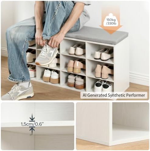 HOOBRO Shoe Storage Bench with Cushion, 39.4" L Entryway Bench - Image 5