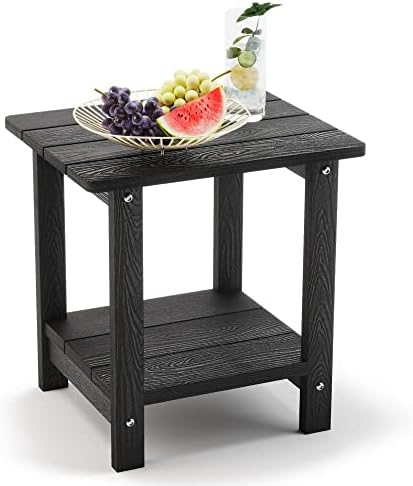 LUE BONA Outdoor Side Table, 2-Tier HDPS Small Patio Table by LUEBONA