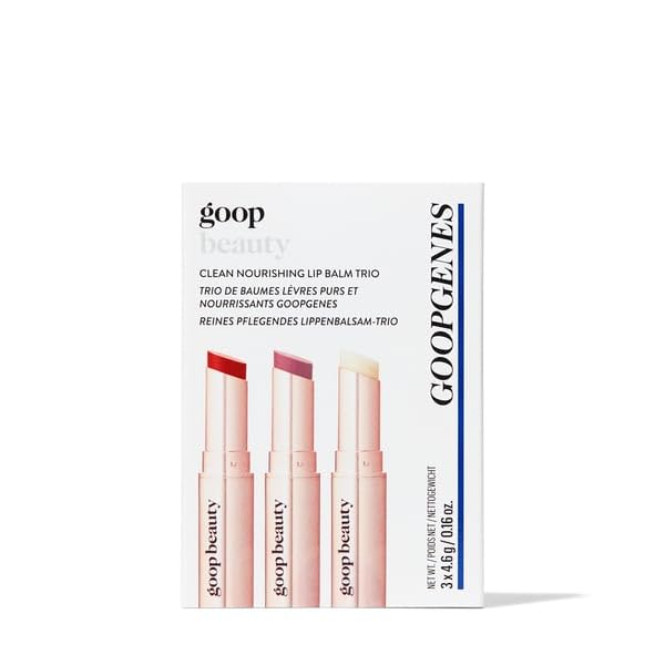 goop Beauty Lip Balm Trio | Clean Moisturizer for Chapped, Cracked & Dry Lips | Clear, Peony, & Tomato | Tinted for Sheer Color | Petroleum Free | 0.16 fl oz Each