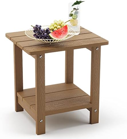 LUE BONA Outdoor Side Table, 2-Tier HDPS Small Patio Table by LUEBONA