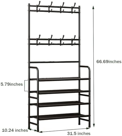 Coat Rack Shoe Rack With Storage Hooks Standing Organizer 4 Tier - Image 5