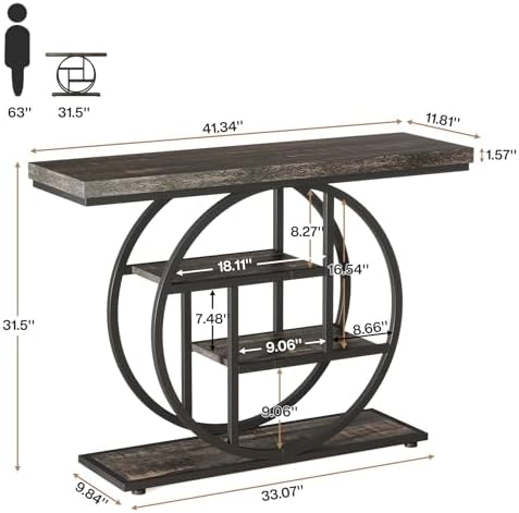 Tribesigns 41.3" Console Table, Industrial 4-Tier Sofa Table Entryway Table - Image 2