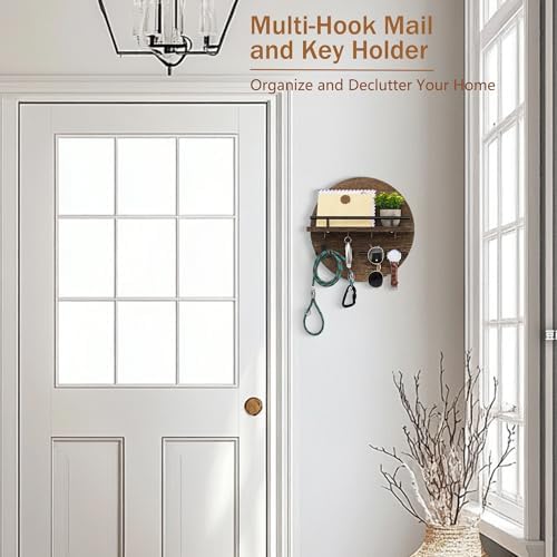 Key Holder Wall Mount with Shelf and Hooks, Mail Organizer - Image 5