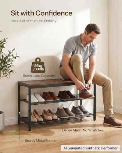 HOOBRO Shoe Bench, 3-Tier Shoe Rack, Industrial Shoe Organizer Storage Bench - Image 5