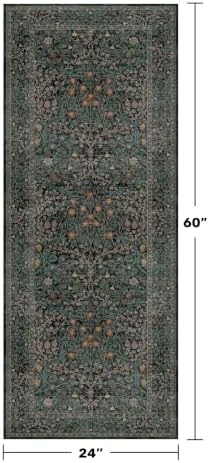 Dark Green 2x5 Runner Rug Non Slip Washable - Image 2