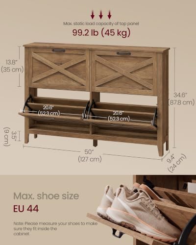 VASAGLE Farmhouse Shoe Cabinet, Narrow Storage Organizer, 4 Flip Drawers - Image 5