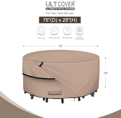 ULTCOVER Waterproof Round Patio Table Cover 76 inch - Image 2