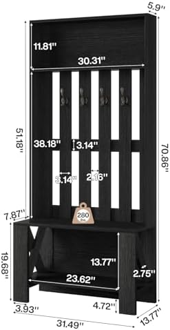 Tribesigns Hall Tree with Bench and Shoe Storage, Modern Entryway Bench with - Image 5