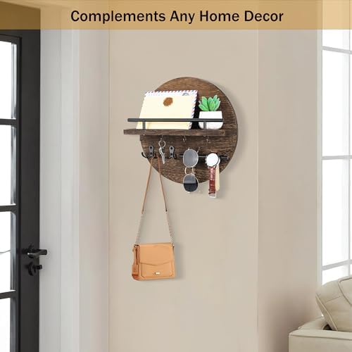 Key Holder Wall Mount with Shelf and Hooks, Mail Organizer - Image 2