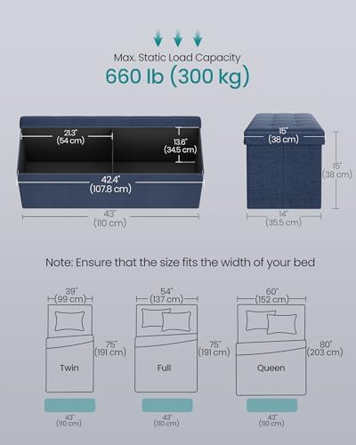 SONGMICS 43.3 Inches Folding Storage Ottoman Bench, Load 660 lb - Image 3