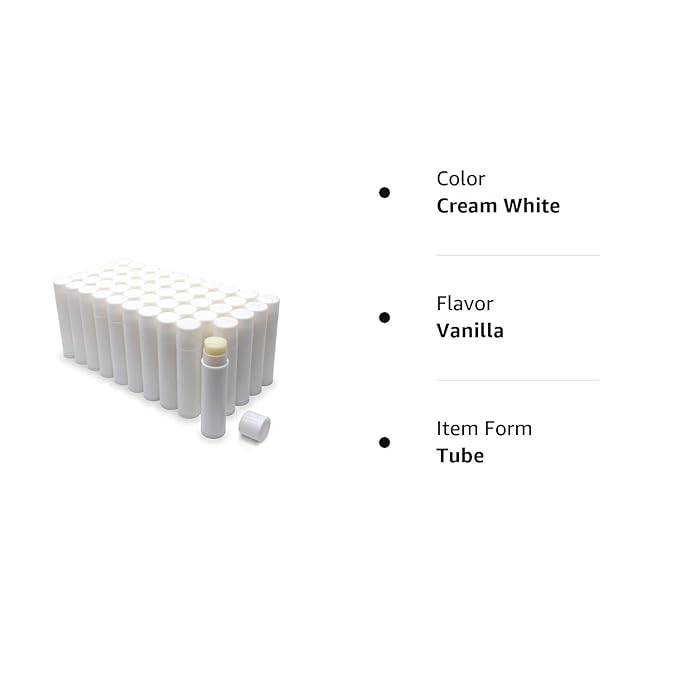 Natural Lip Balm Bulk, Customizable, 50 Pack, Vanilla | Add Your Own Labels For Party Favors, Gift Baskets, Business Branding, or Weddings. For Men, Women, and Children