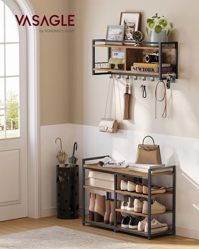 VASAGLE Hall Tree with Shoe Bench, 12 Metal Hooks, 4-Tier Shoe Rack - Image 2