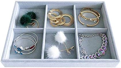 6-Grid Stackable Premium Quality Grey Velvet Jewelry Organizer Multi Function - Image 3