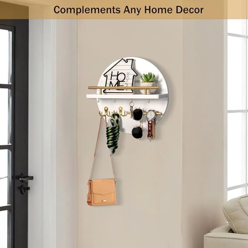 Key Holder Wall Mount with Shelf and Hooks, Mail Organizer - Image 2