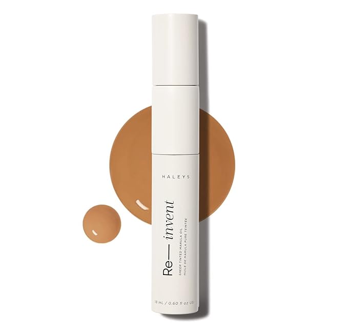 HALEYS Re-invent Sheer Tinted Marula Oil (Dark Neutral), Skin Tint, Tinted BB Moisturizer, Tinted Foundation, Face Oil, Hydrate Skin, Flexible Shades, Low to Med Coverage, For All Skin Types