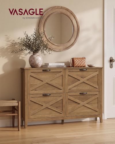 VASAGLE Farmhouse Shoe Cabinet, Narrow Storage Organizer, 4 Flip Drawers - Image 3